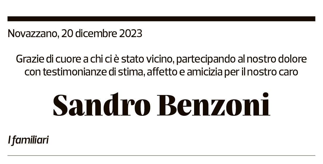 Annuncio funebre Sandro Benzoni