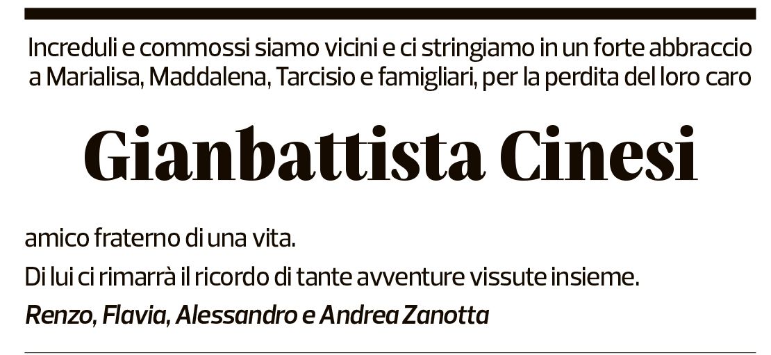 Annuncio funebre Gianbattista Cinesi