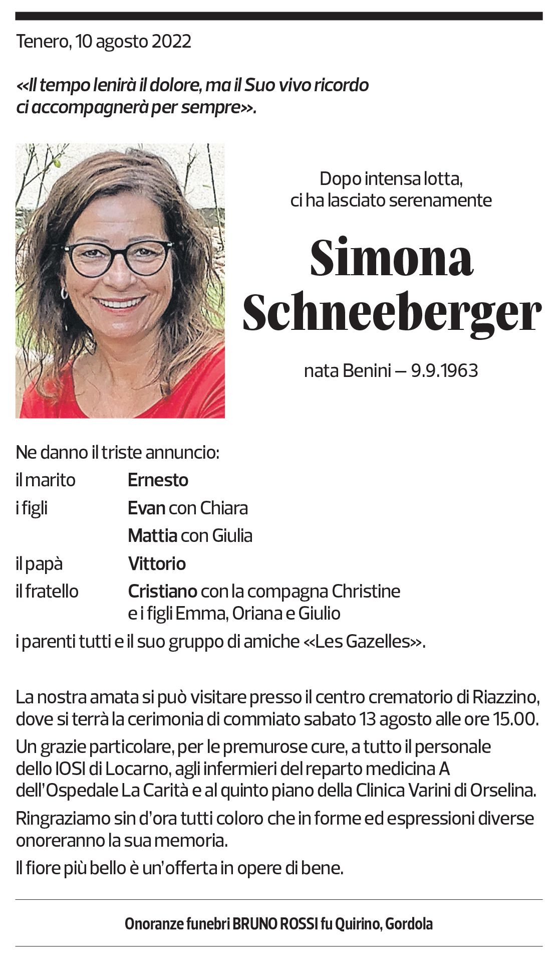 Annuncio funebre Simona Schneeberger