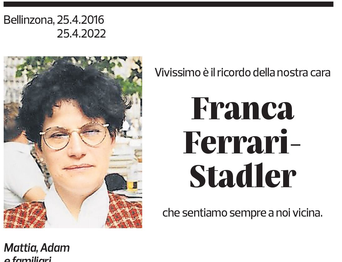 Annuncio funebre Franca Ferrari-stadler