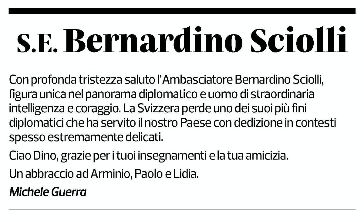 Annuncio funebre Bernardino Sciolli