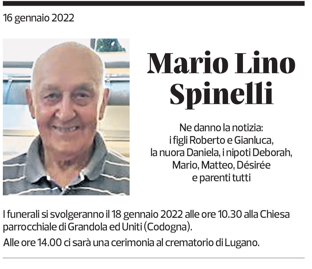 Annuncio funebre Mario Lino Spinelli