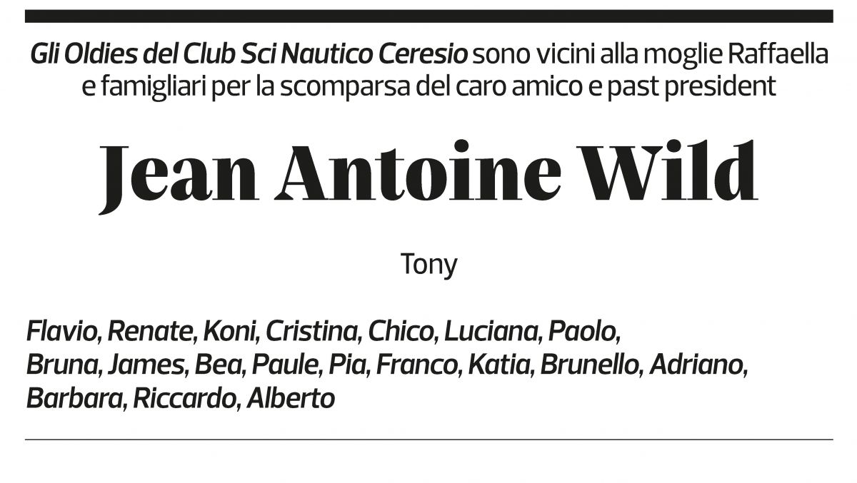 Annuncio funebre Jean-antoine Wild
