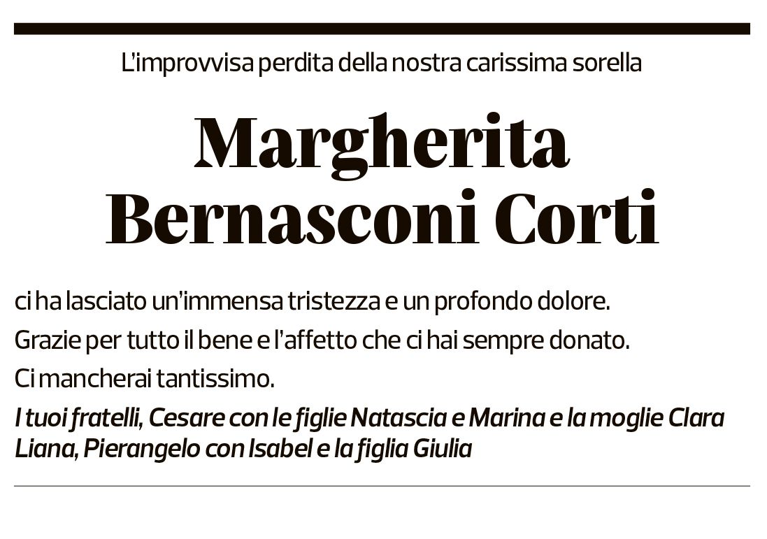 Annuncio funebre Margherita Bernasconi Corti