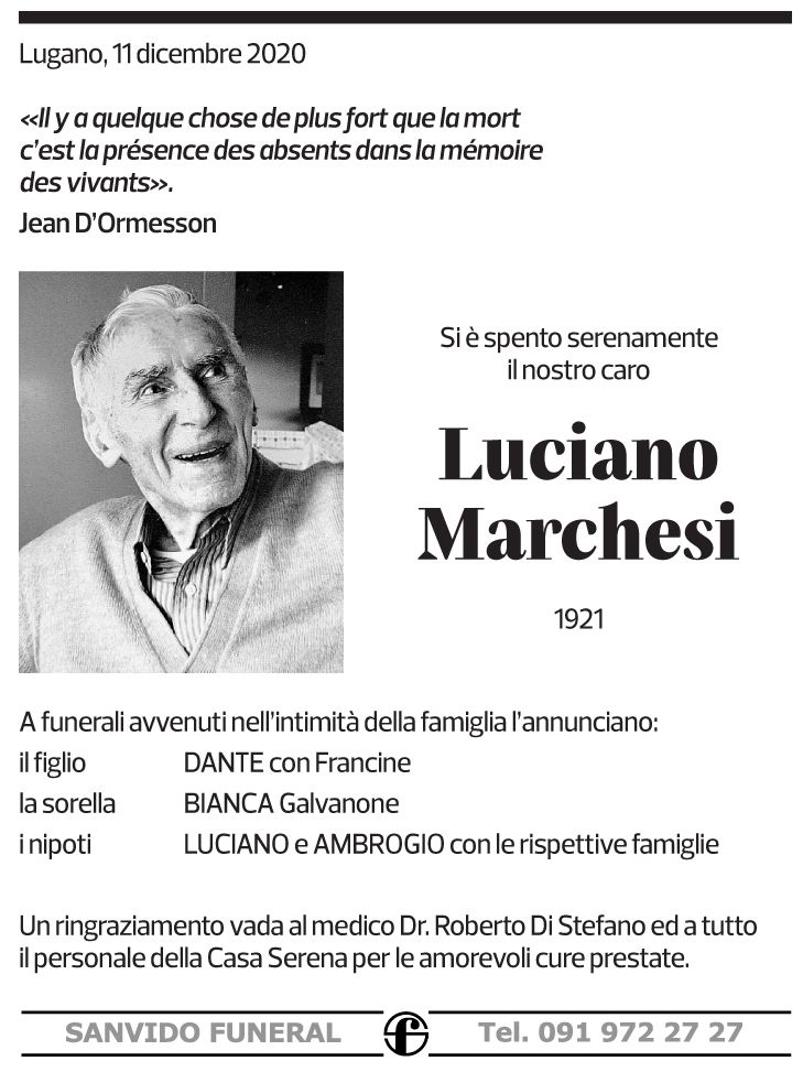 Annuncio funebre Luciano Marchesi