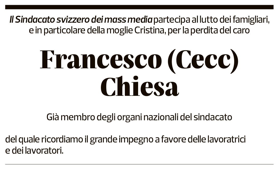 Annuncio funebre Francesco Chiesa