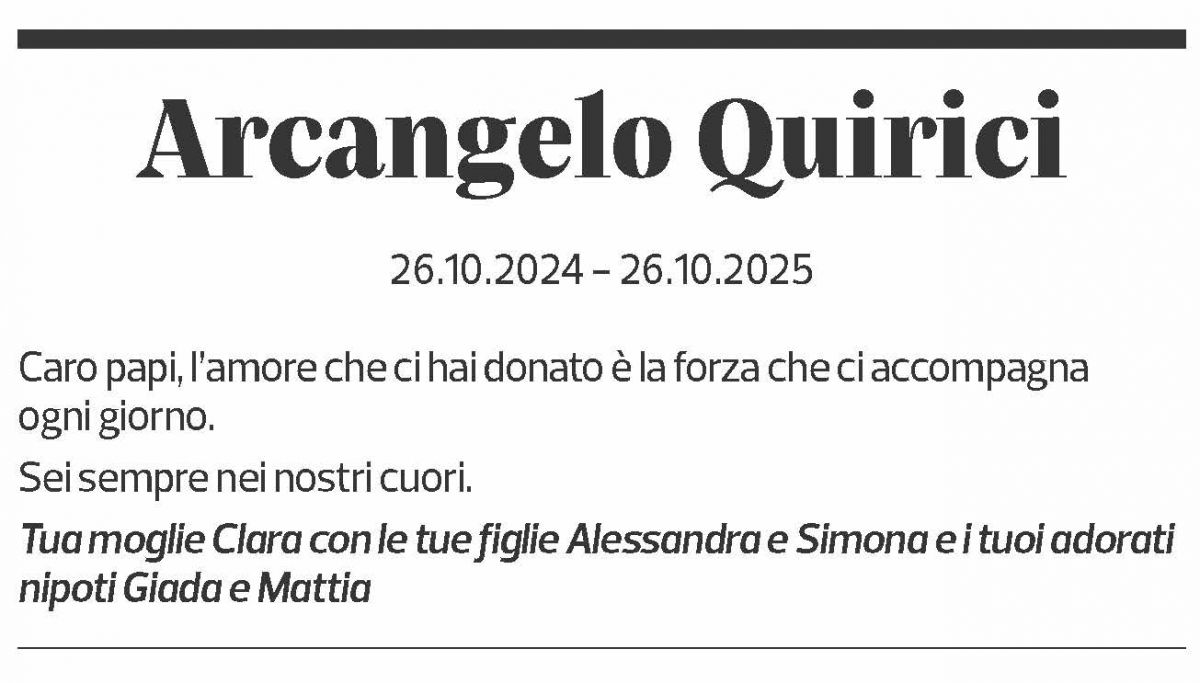 Annuncio funebre Arcangelo Quirici