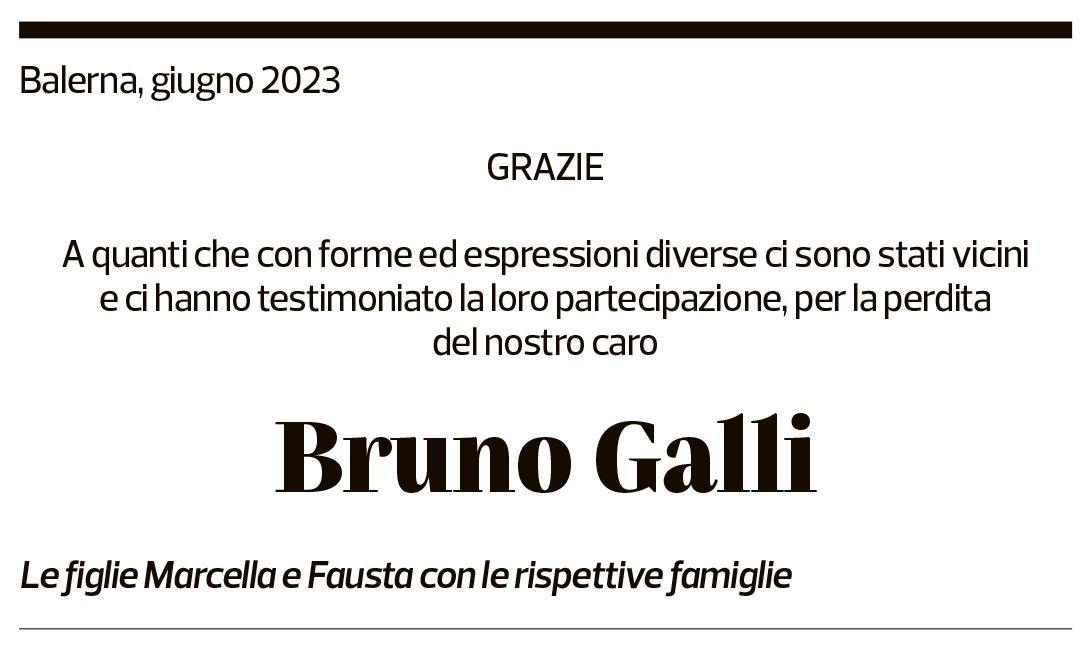 Annuncio funebre Bruno Galli