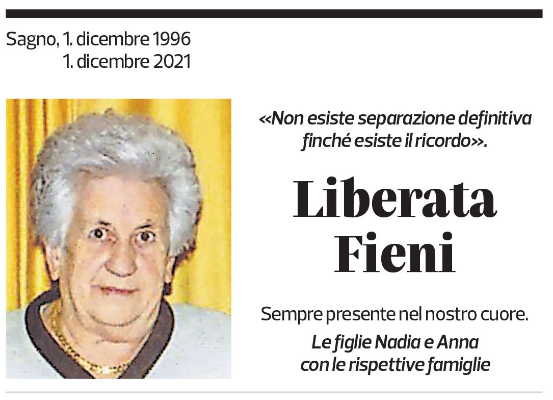 Annuncio funebre Liberata Fieni