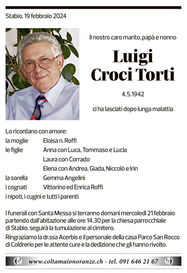 Annuncio funebre Luigi Croci Torti