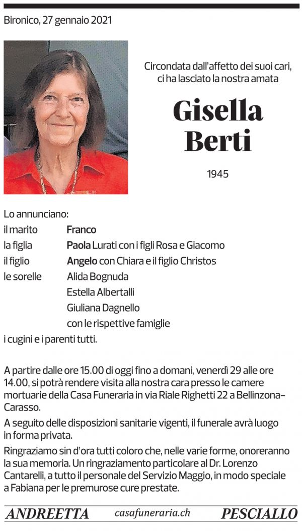 Annuncio funebre Gisella Berti