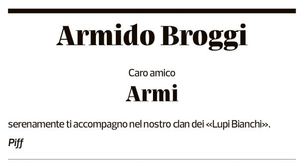 Annuncio funebre Armido Broggi