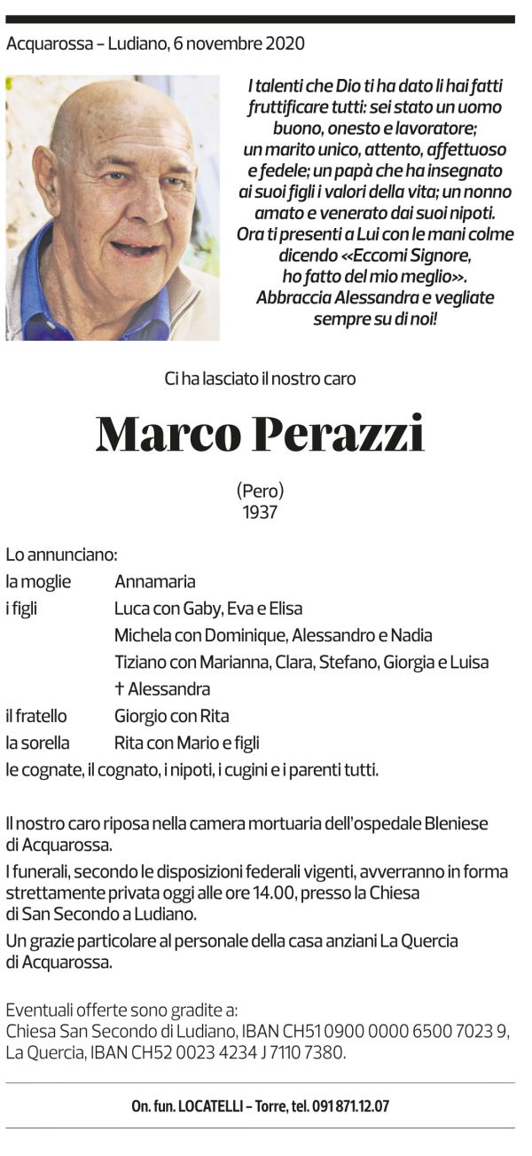 Annuncio funebre Marco Perazzi