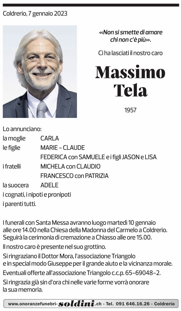 Annuncio funebre Massimo Tela