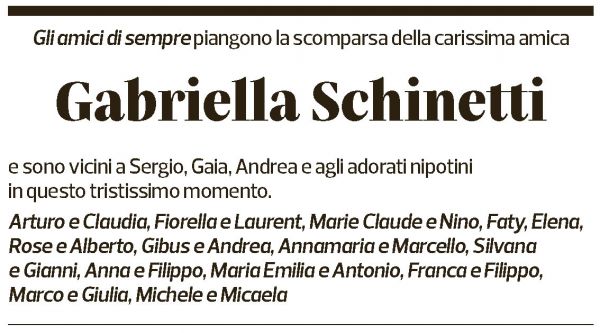 Annuncio funebre Gabriella Schinetti