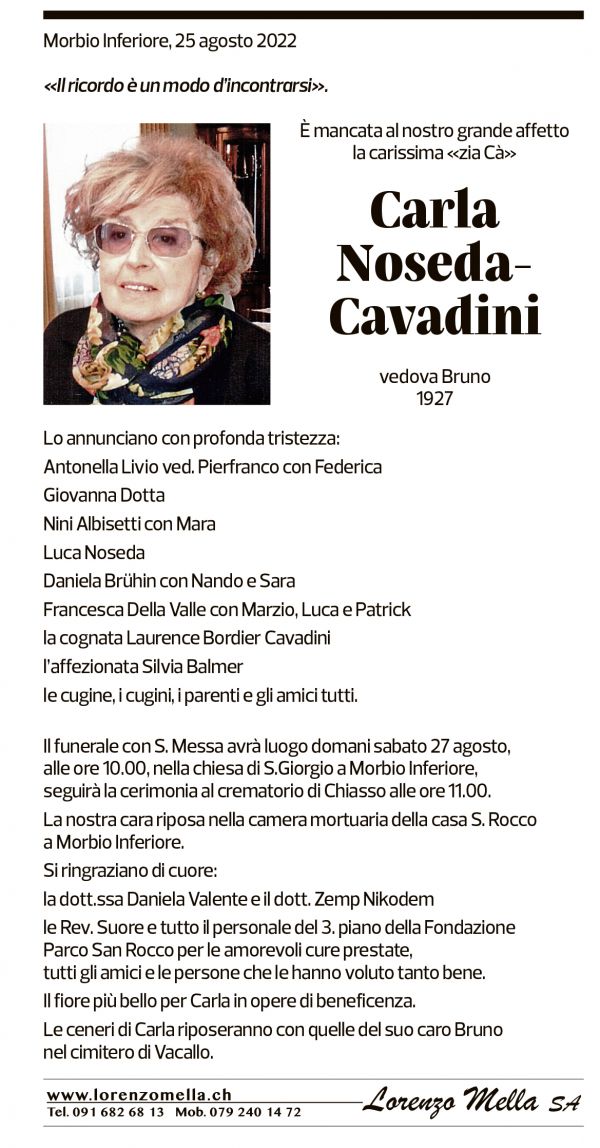 Annuncio funebre Carla Noseda-cavadini