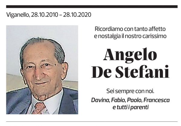 Annuncio funebre Angelo De Stefani