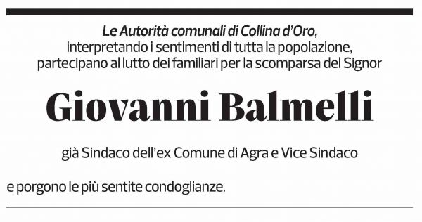 Annuncio funebre Giovanni Balmelli