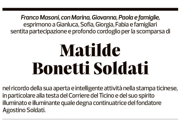 Annuncio funebre Matilde Bonetti Soldati