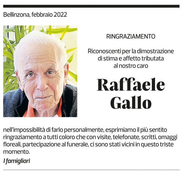 Annuncio funebre Raffaele Gallo