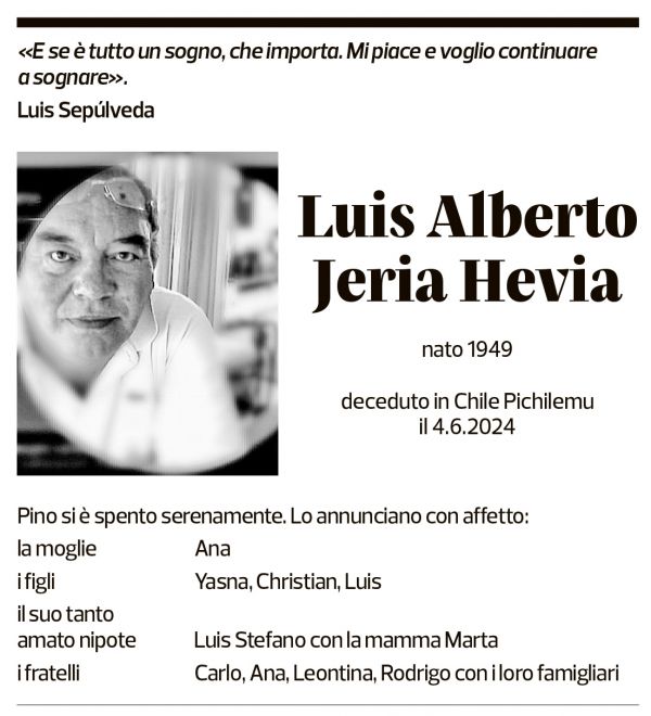 Annuncio funebre Luis Alberto Jeria Hevia