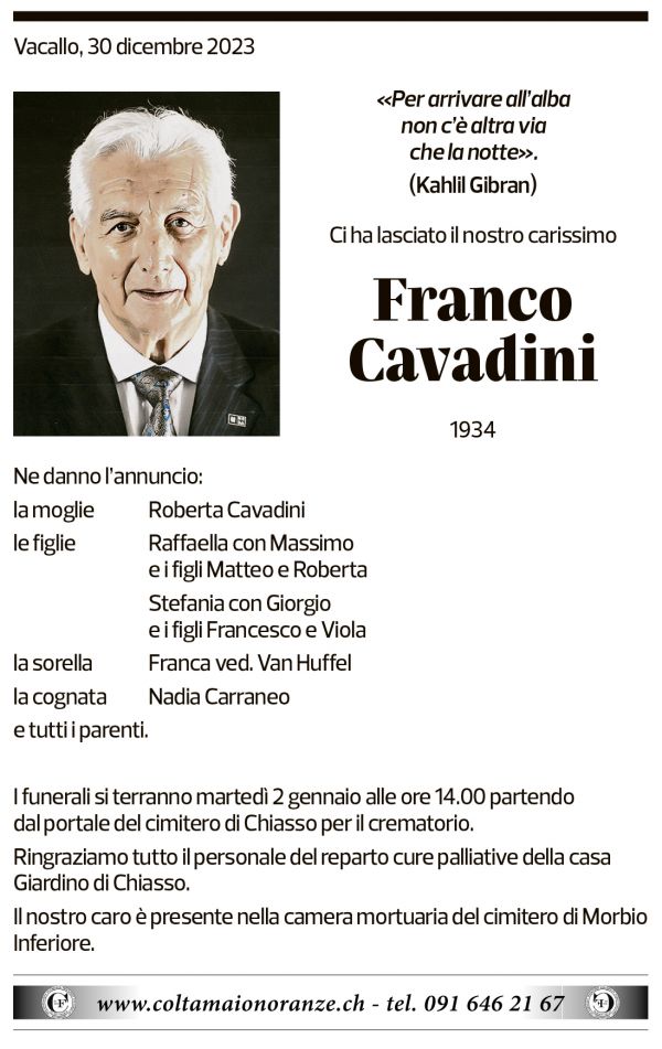 Annuncio funebre Franco Cavadini