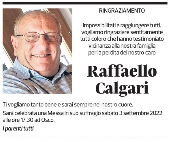 Annuncio funebre Raffaello Calgari