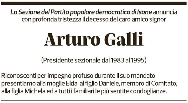 Annuncio funebre Arturo Galli