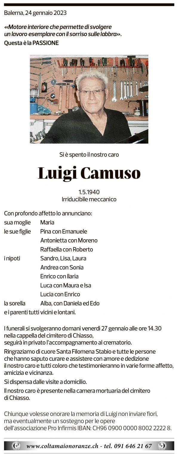 Annuncio funebre Luigi Camuso