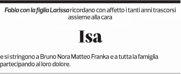 Annuncio funebre Isa Huber