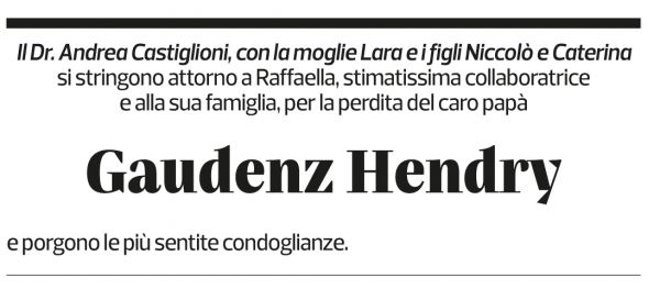 Annuncio funebre Gaudenz Hendry