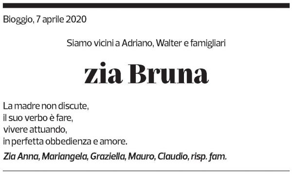 Annuncio funebre Bruna Foglia