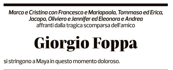 Annuncio funebre Giorgio Foppa