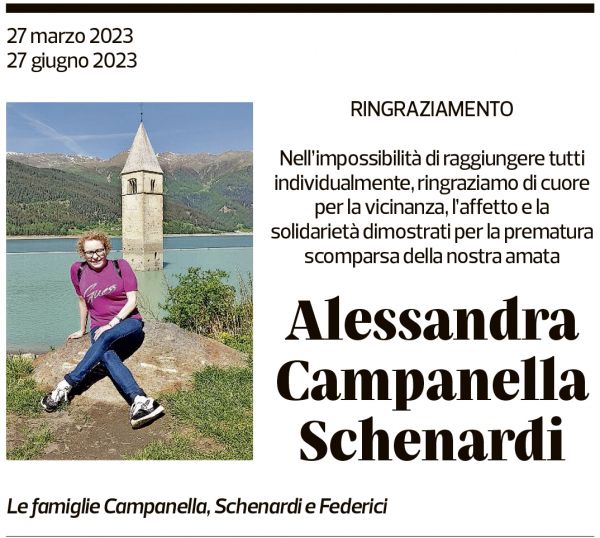 Annuncio funebre Alessandra Campanella Schenardi