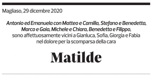 Annuncio funebre Matilde Bonetti Soldati