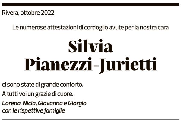 Annuncio funebre Silvia Pianezzi-jurietti