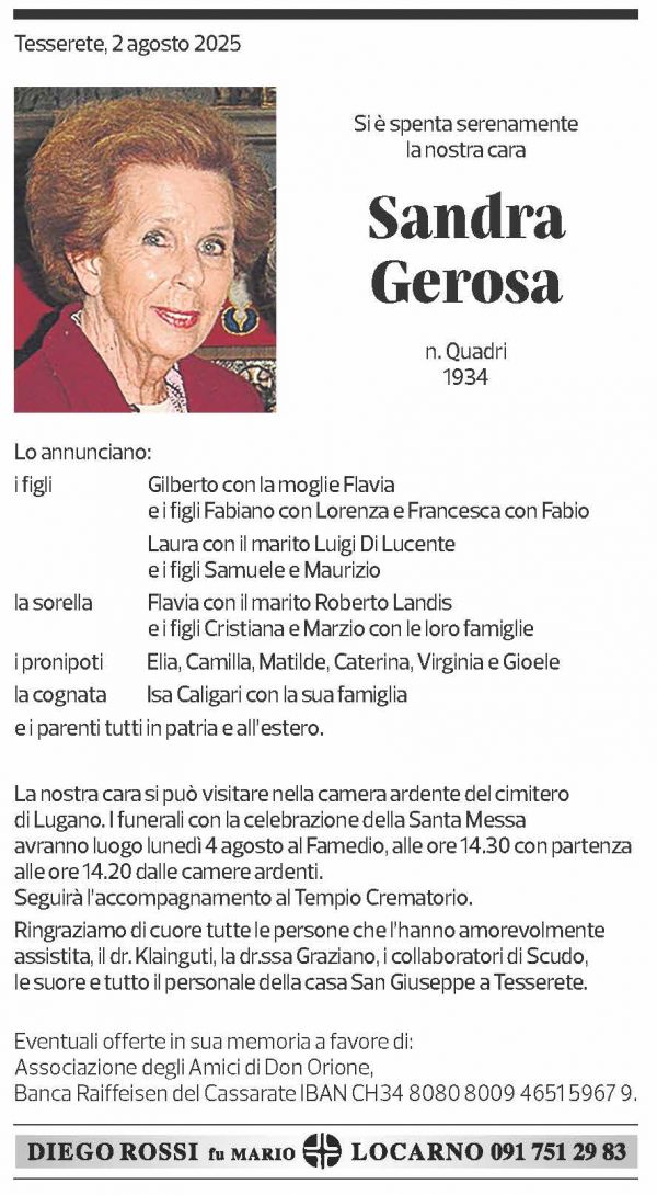 Annuncio funebre Sandra Gerosa