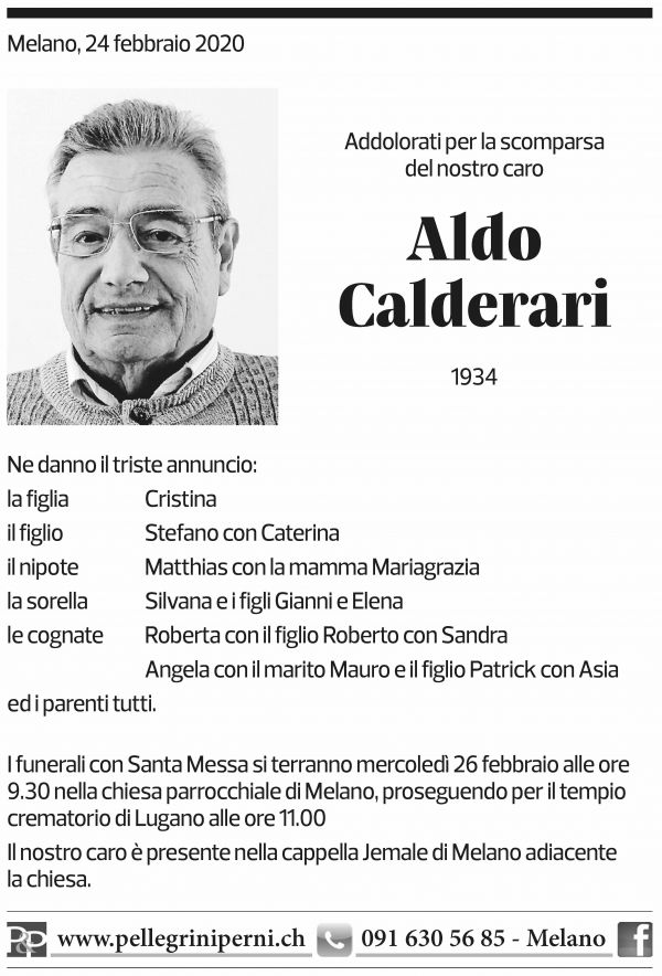 Annuncio funebre Aldo Calderari