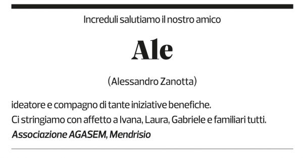 Annuncio funebre Alessandro Zanotta