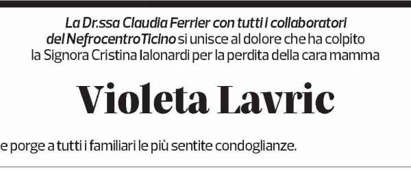 Annuncio funebre Violeta Lavric