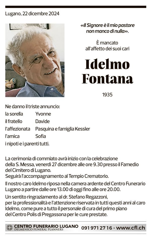 Annuncio funebre Idelmo Fontana