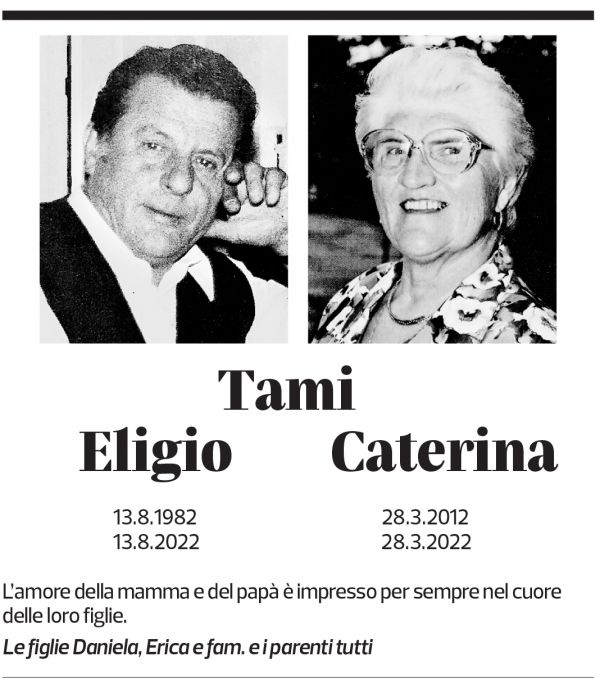 Annuncio funebre Eligio Caterina Tami