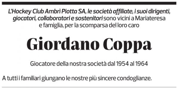 Annuncio funebre Giordano Coppa