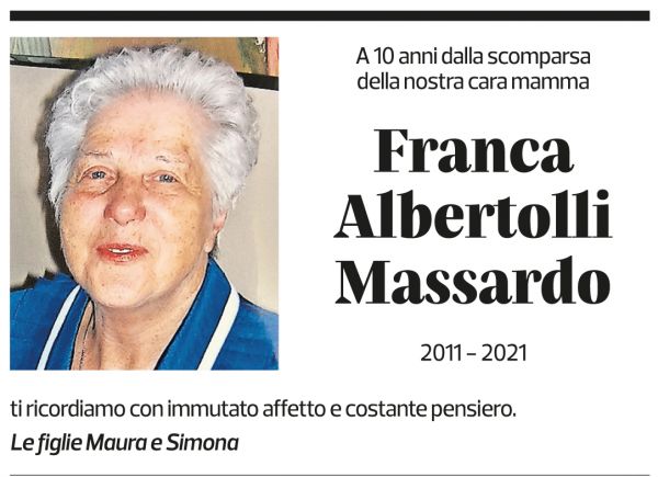 Annuncio funebre Franca Albertolli Massardo