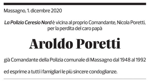 Annuncio funebre Aroldo Poretti