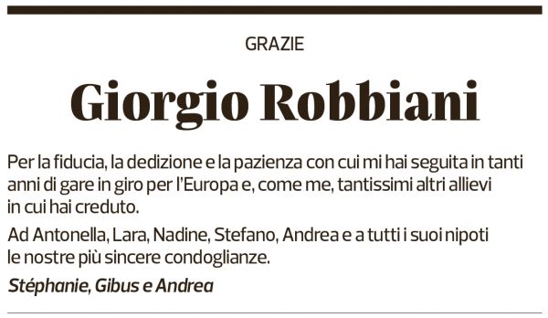 Annuncio funebre Giorgio Robbiani