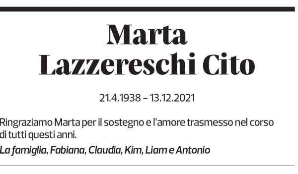 Annuncio funebre Marta Lazzereschi Cito