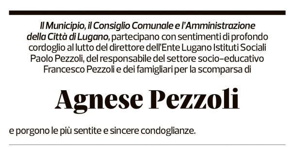 Annuncio funebre Agnese Pezzoli