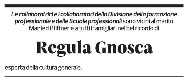 Annuncio funebre Regula Gnosca