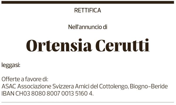 Annuncio funebre Ortensia Cerutti